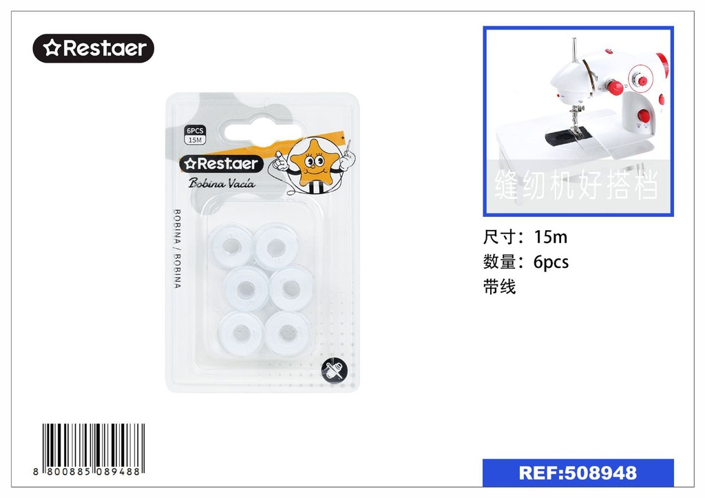 Bobinas de hilo blanco 6pcs x 15m