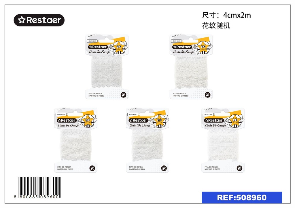 Cinta de encaje 4CM*2M blanco - Accesorios de costura