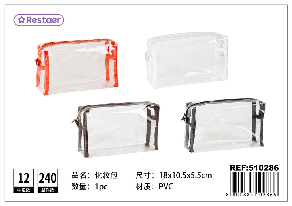 Neceser transparente rectangular 18x10.5x5.5cm para cosméticos
