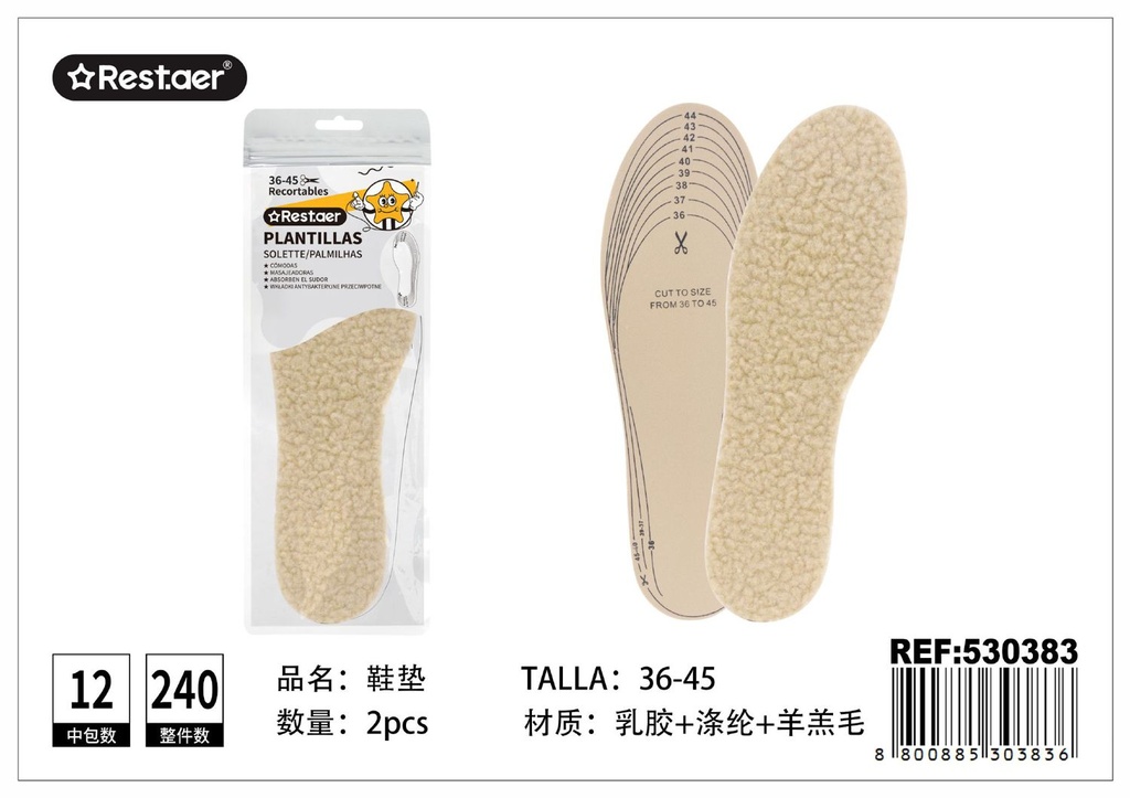 Plantillas de látex con lana para calzado 29cm