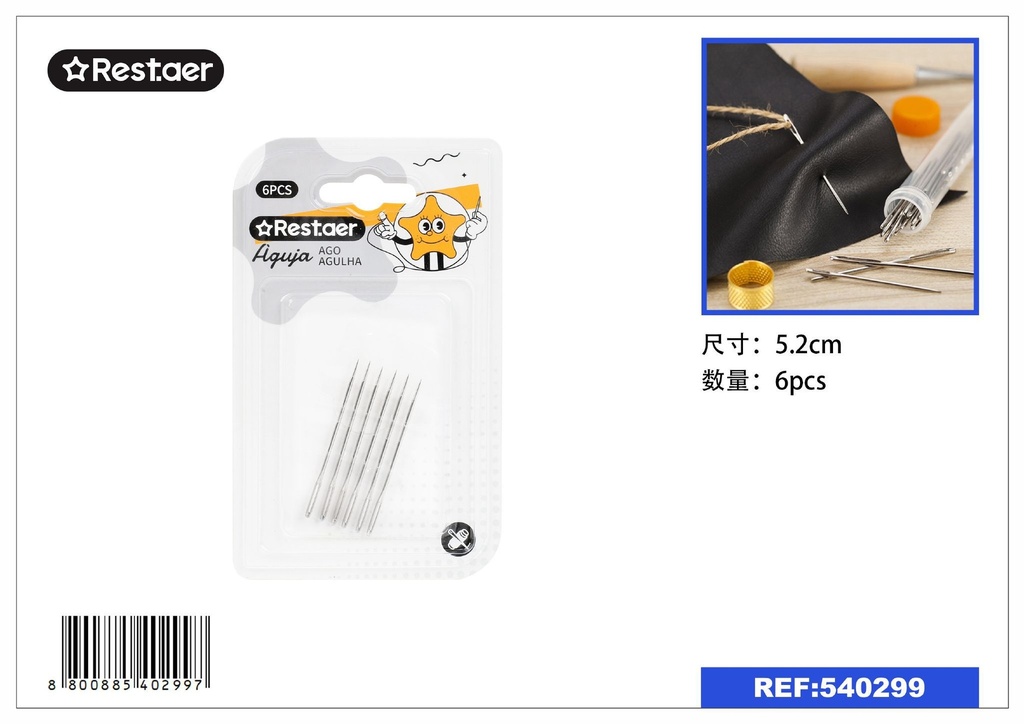 Agujas de hilado no doradas 6 pcs - Mercería y artículos de costura