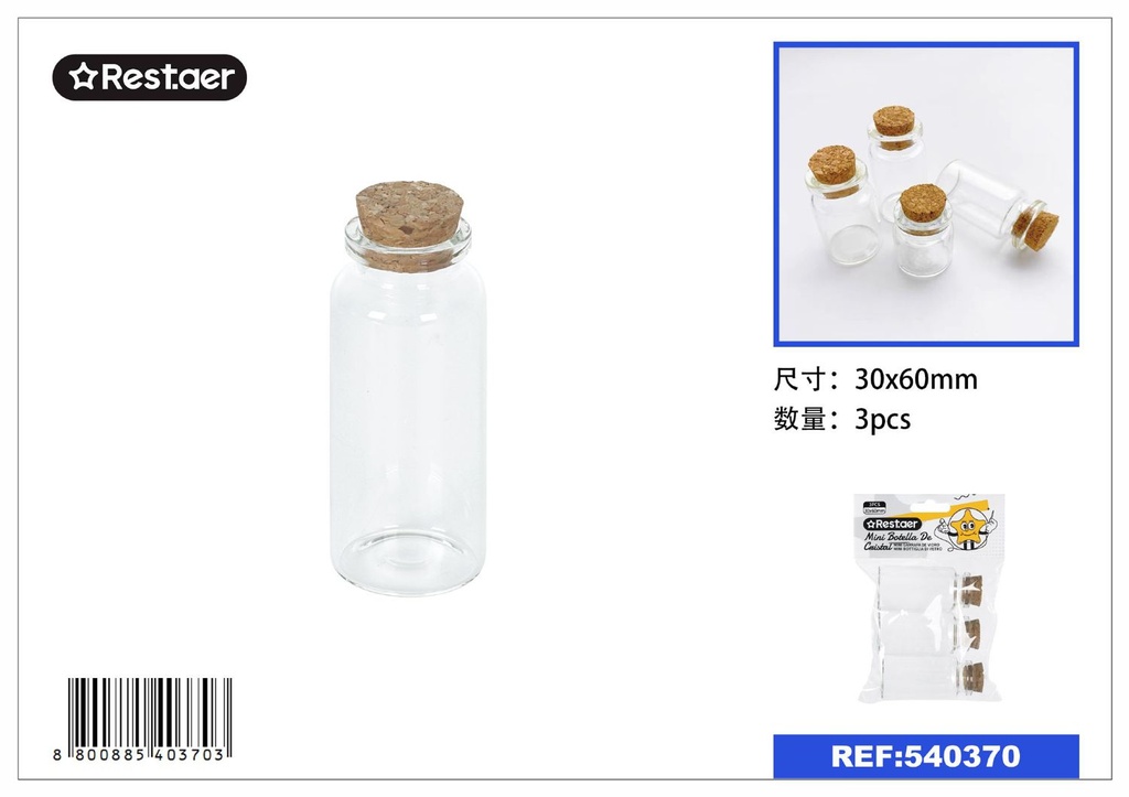 Mini botella de cristal 30*60MM - Envases y decoración con vidrio