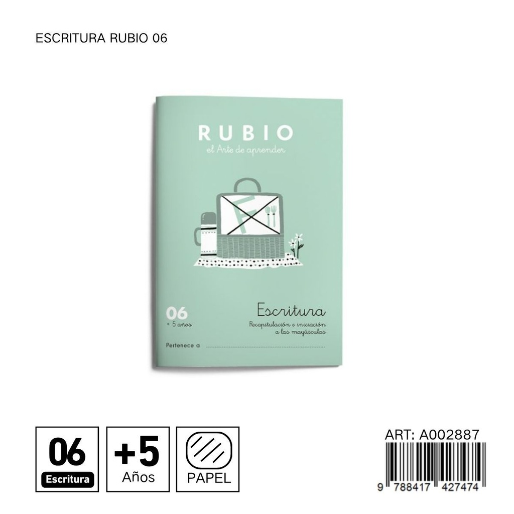 Cuaderno de preescritura Rubio 06 para práctica de escritura