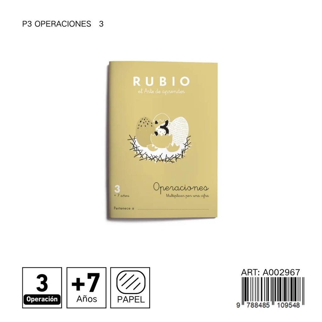 Cuaderno de operaciones matemáticas rubio 3