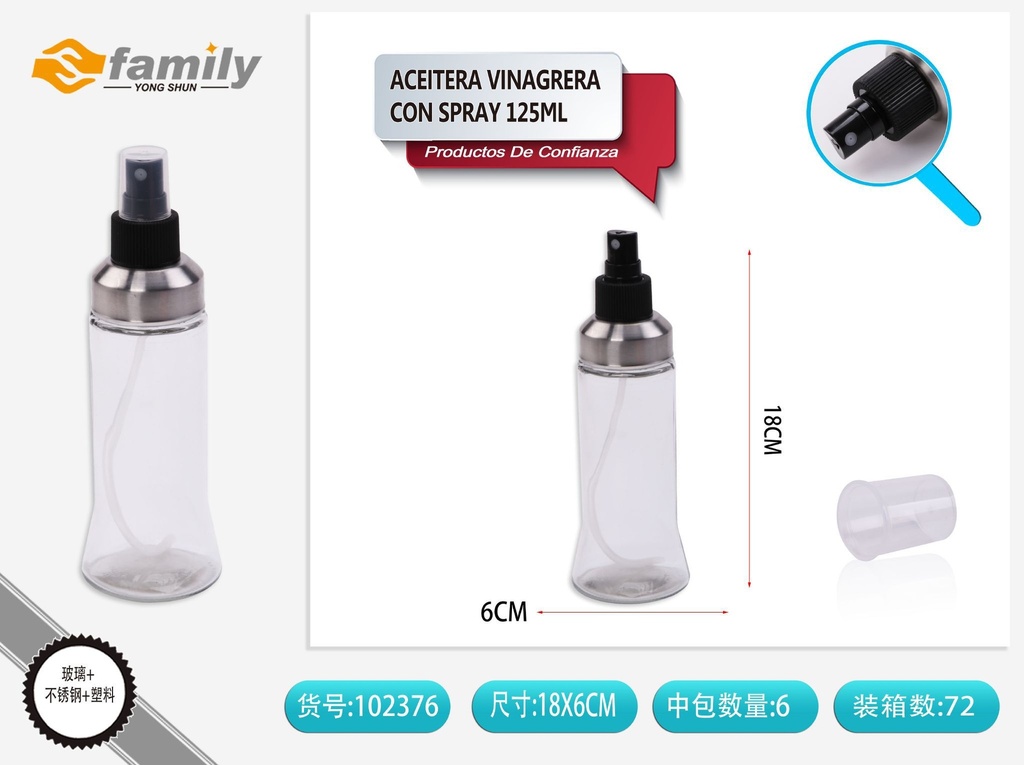 Aceitera vinagrera con spray 125ml - Accesorios de cocina y dispensadores