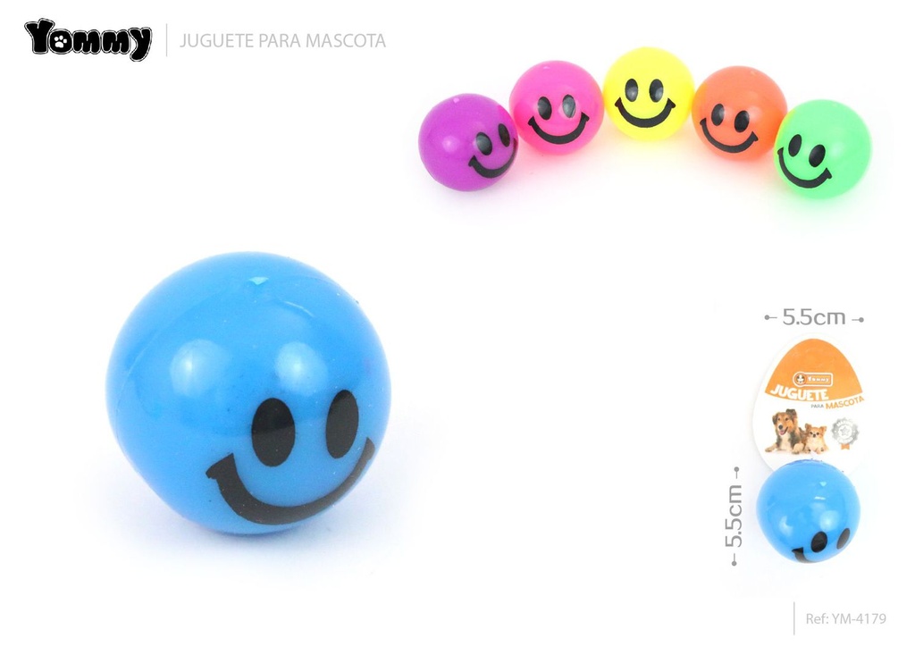 Juguete de goma LED pelota sonriente DIA:5.5 cm - Juguetes para mascotas