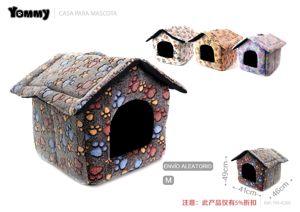 Caseta de franela mediana 46x49x41 cm - Refugio para mascotas