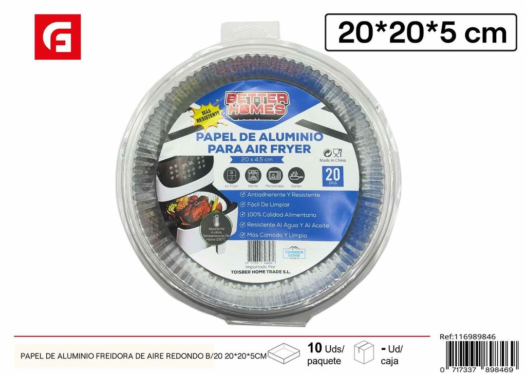 Papel de aluminio freidora de aire redondo 20x20x5 cm - Desechables