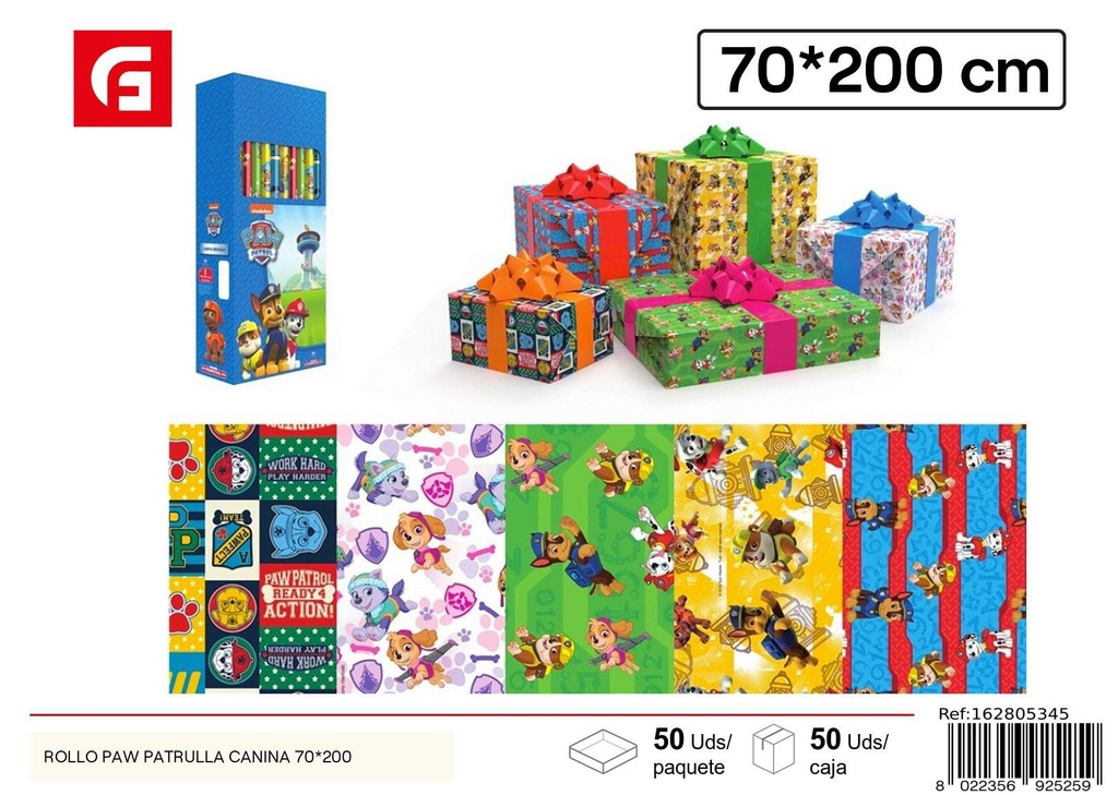 Papel regalo Paw Patrol 70x200 cm - Accesorios de regalo