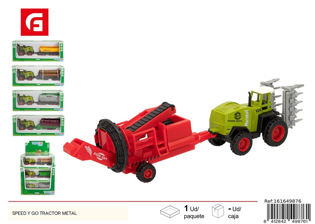 Tractor de metal Speed y Go - Juguete de granja divertido