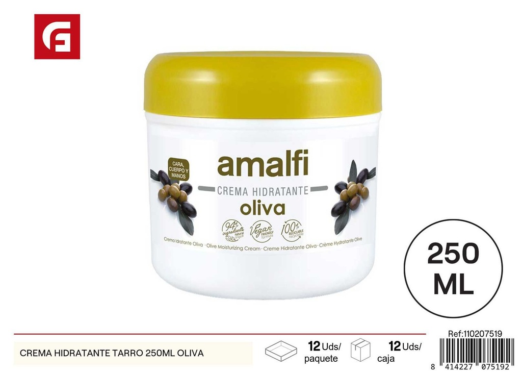 Crema hidratante tarro 250ml oliva - Cuidado de la piel