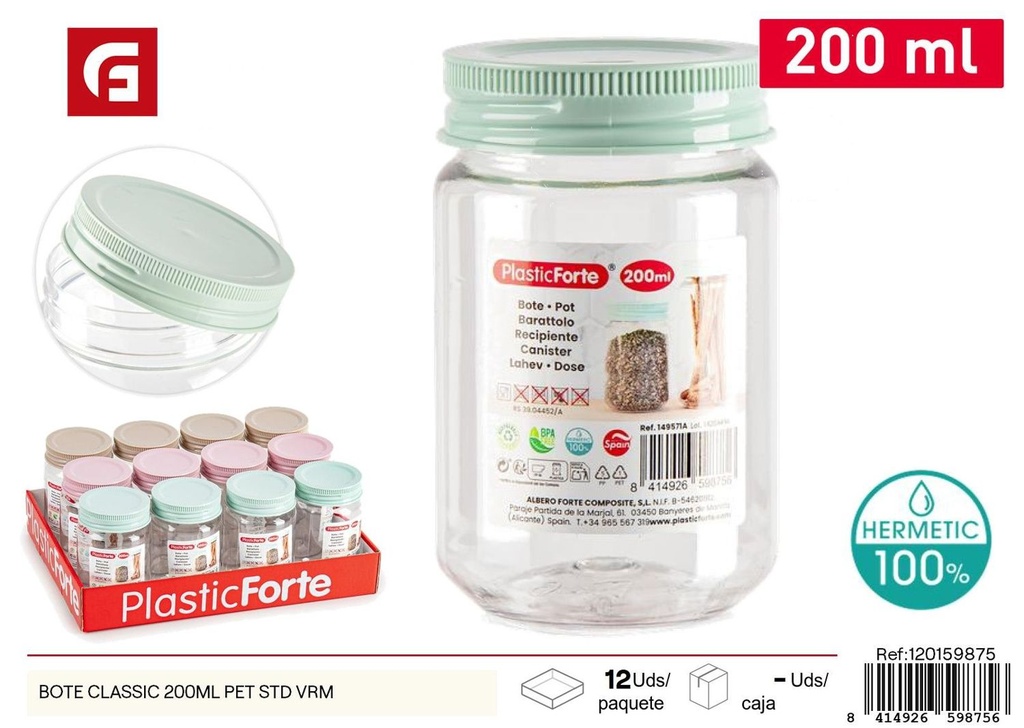 Bote clásico 200ml - Envases de plástico para cocina