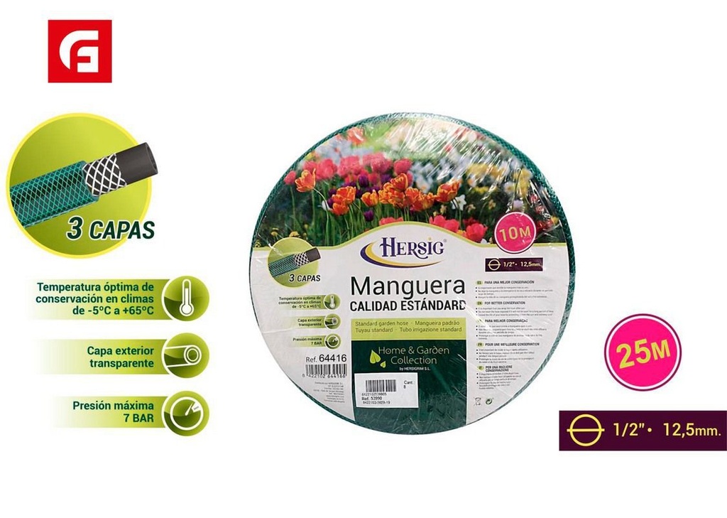 Manguera de 25 m 1/2 pulgadas - Jardín y riego
