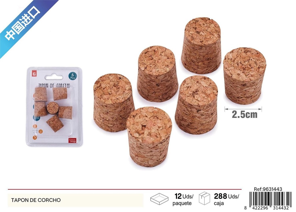 Tapon de corcho para botella 6 PC - Accesorios de cocina y servicio