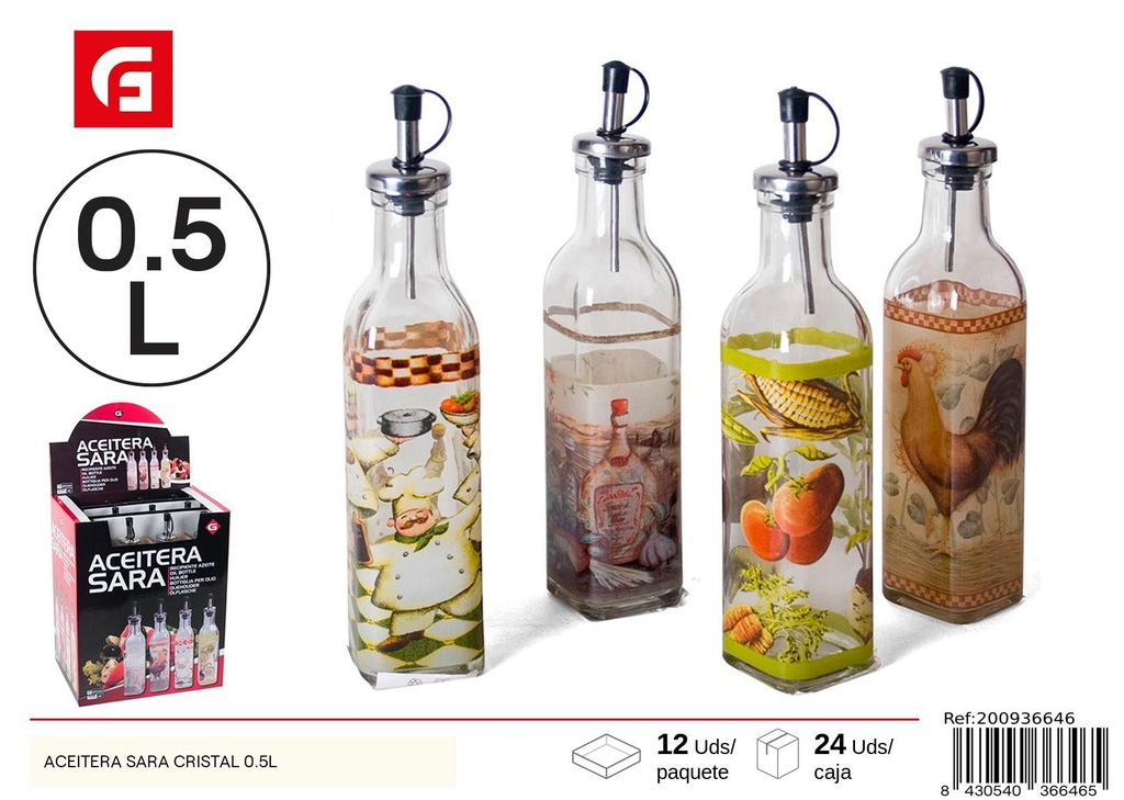 Aceitera de cristal Sara 0.5L surtido - Utensilios de cocina y aceiteras