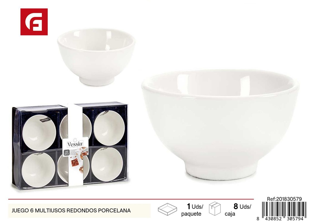 Set de 6 tazones multiusos redondos de porcelana - Vajilla de cerámica y utensilios de cocina