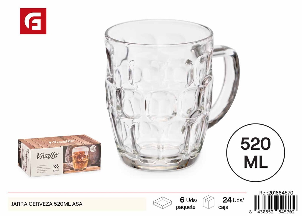 Jarra de cerveza 520 ml con asa - Utensilios de vidrio para beber