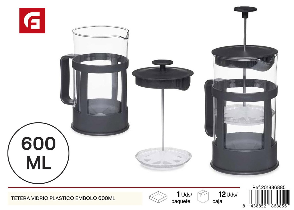 Tetera de vidrio y plástico (600 ml con émbolo) - Utensilios para infusión