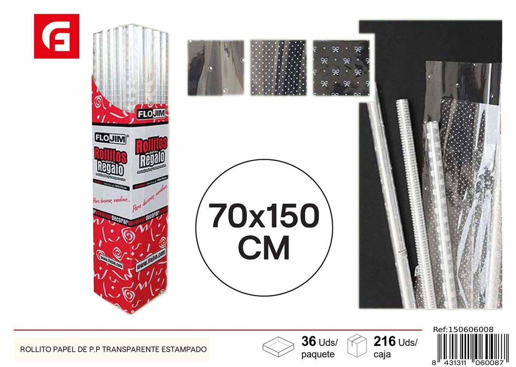 ROLLITO PAPEL DE P.P TRANSPARENTE ESTAMPADO - Artículos de regalo
