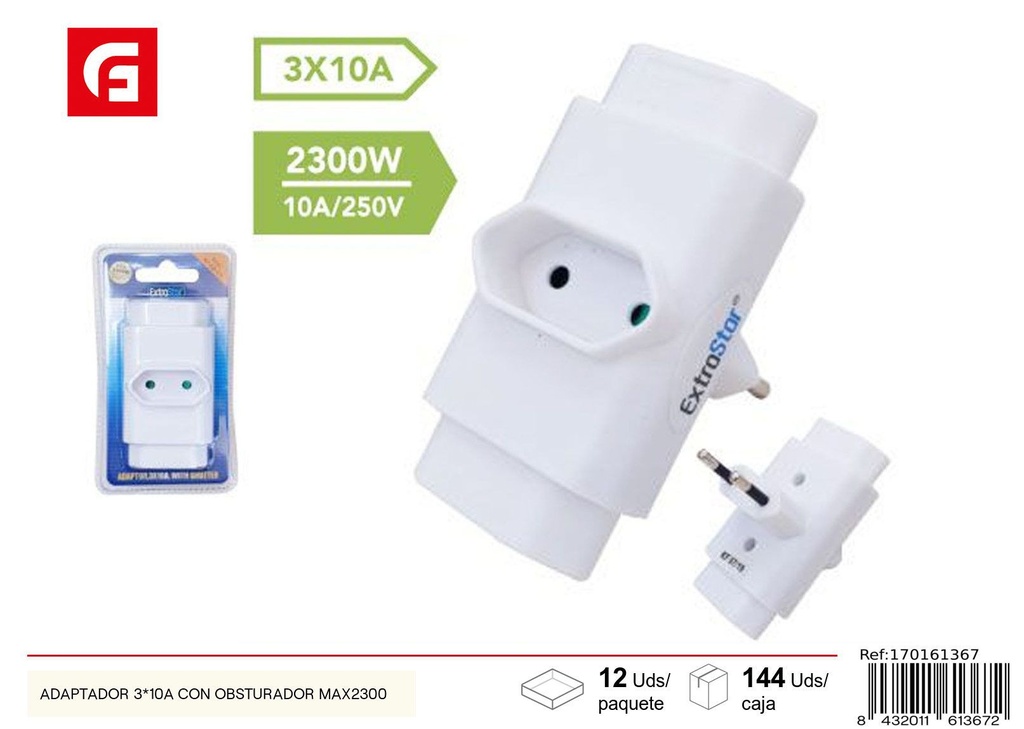 Adaptador 3*10A con obturador MAX2300 - Accesorios eléctricos de seguridad