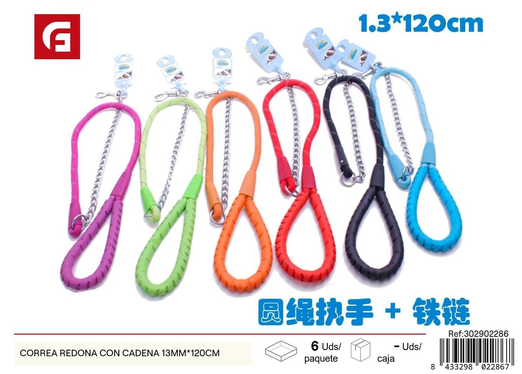 Correa redonda con cadena 13mm*120cm - Correas y collares para mascotas