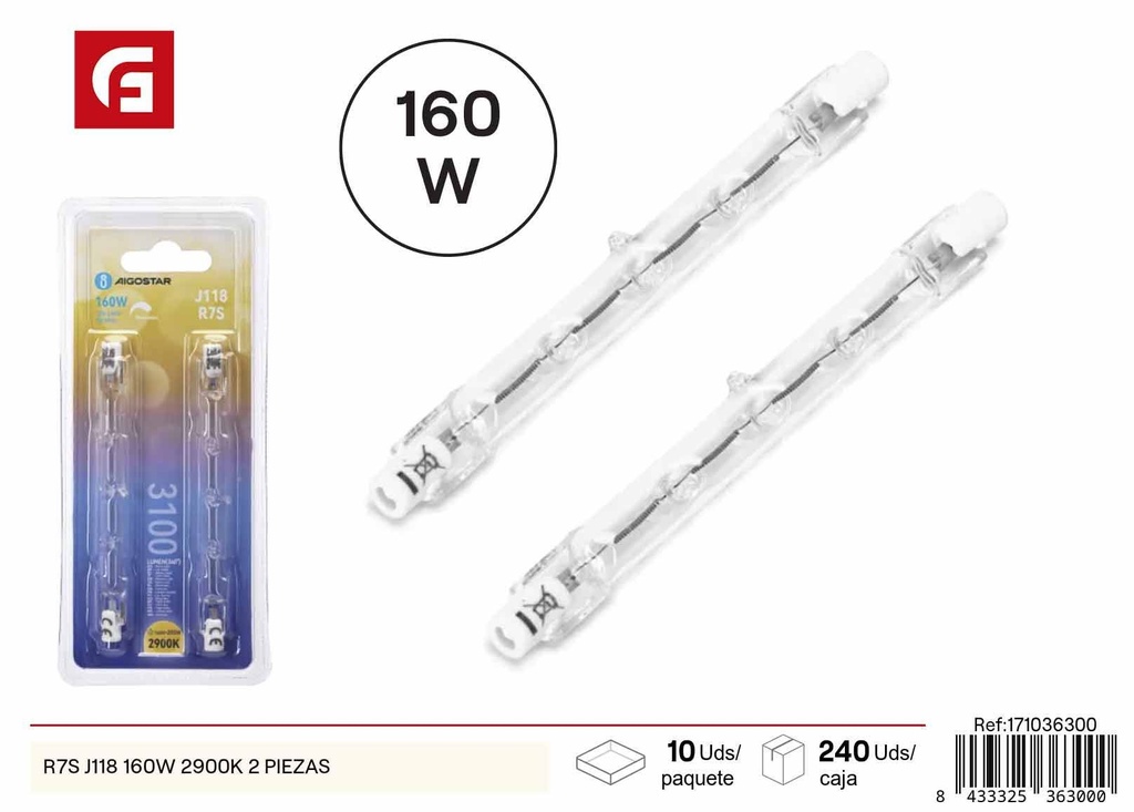 Bombilla halógena R7S J118 160W 2900K (2 piezas) - Iluminación halógena