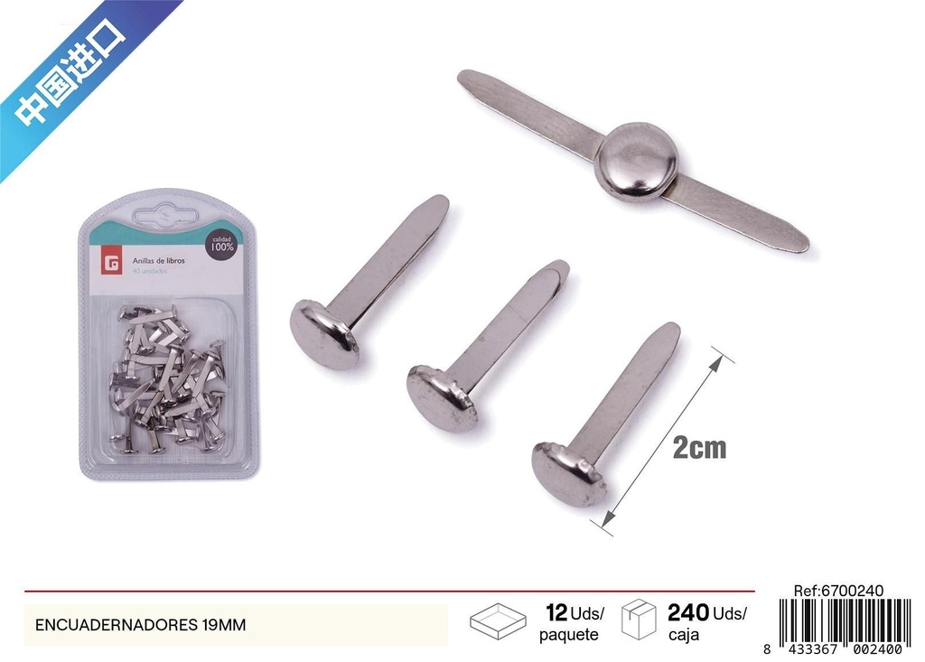 Encuadernadores de 19 mm (blanco) - Material escolar y encuadernación