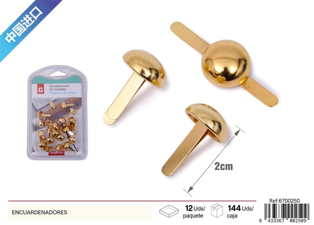 Encuadernadores metálicos 20pcs dorado - Papelería