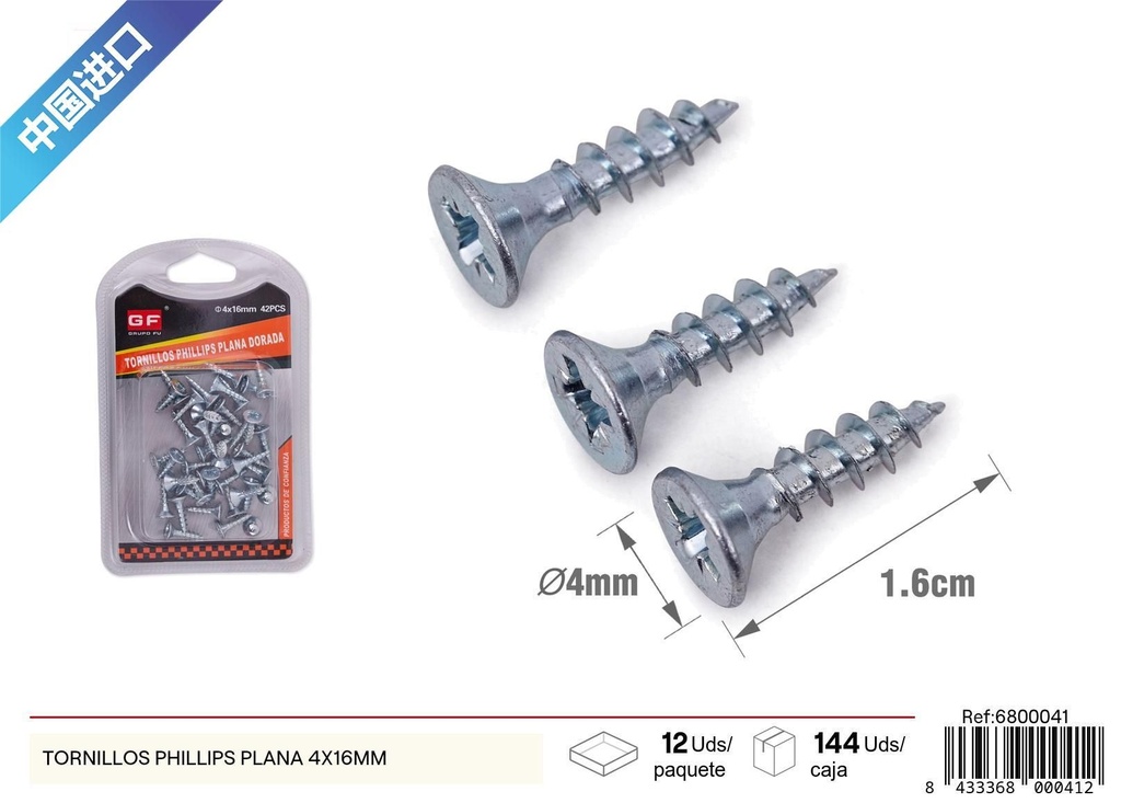 Tornillos Phillips plana 4 x 16 mm (blanco y azul) - Ferretería y tornillería