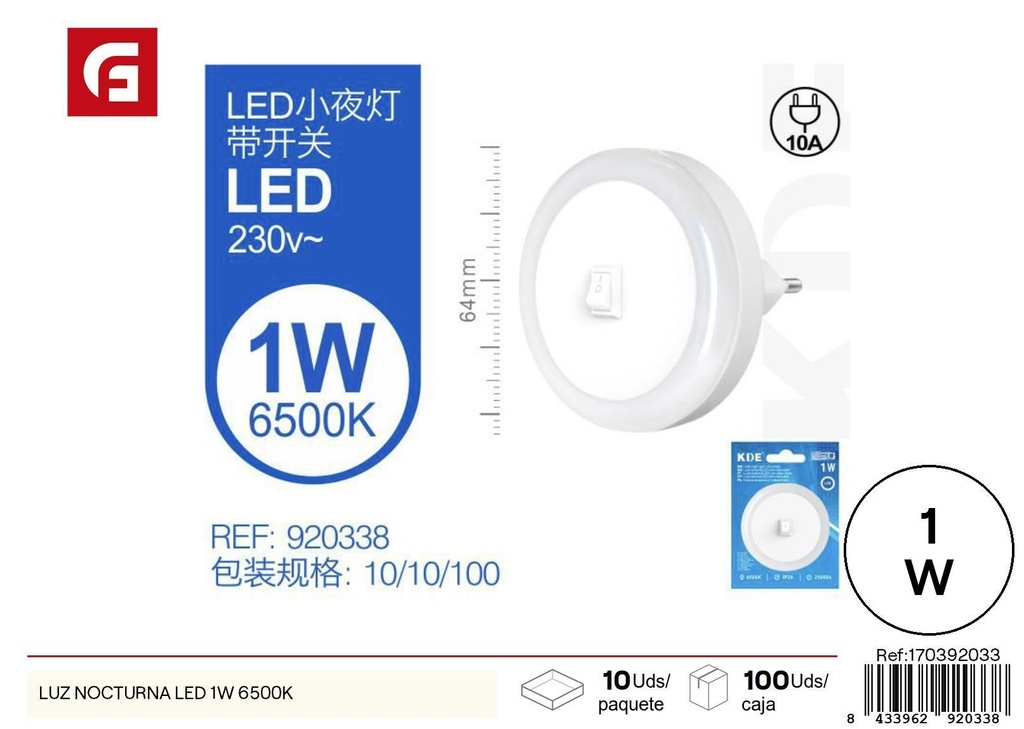 Luz nocturna LED 1W 6500K - Iluminación nocturna