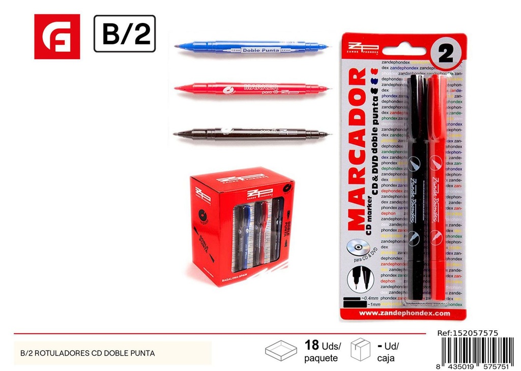 2 Rotuladores CD Doble Punta - Papelería