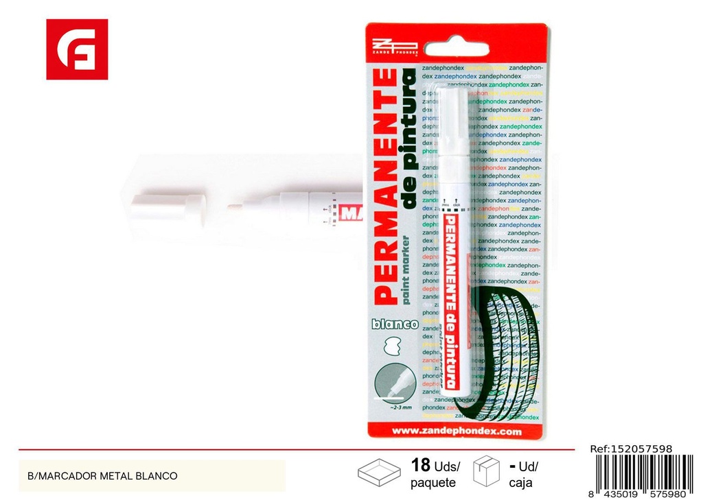 Rotulador permanente pintura blanca 6 g punta 2.5 mm - Material escolar y artículos de oficina