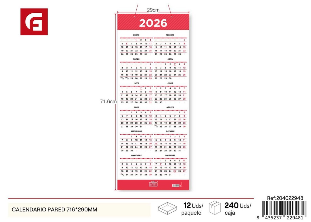 Calendario de pared 716*290 mm - Novedades