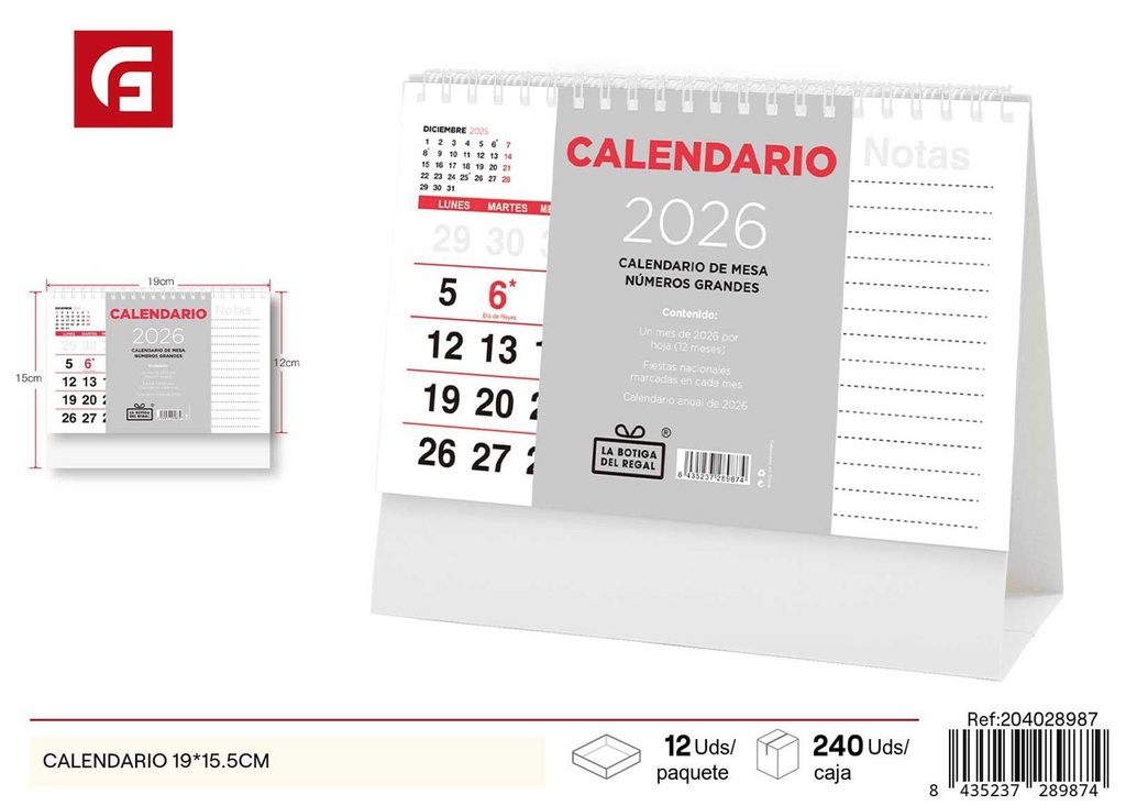 Calendario 19x15.5 cm - Artículos de papelería