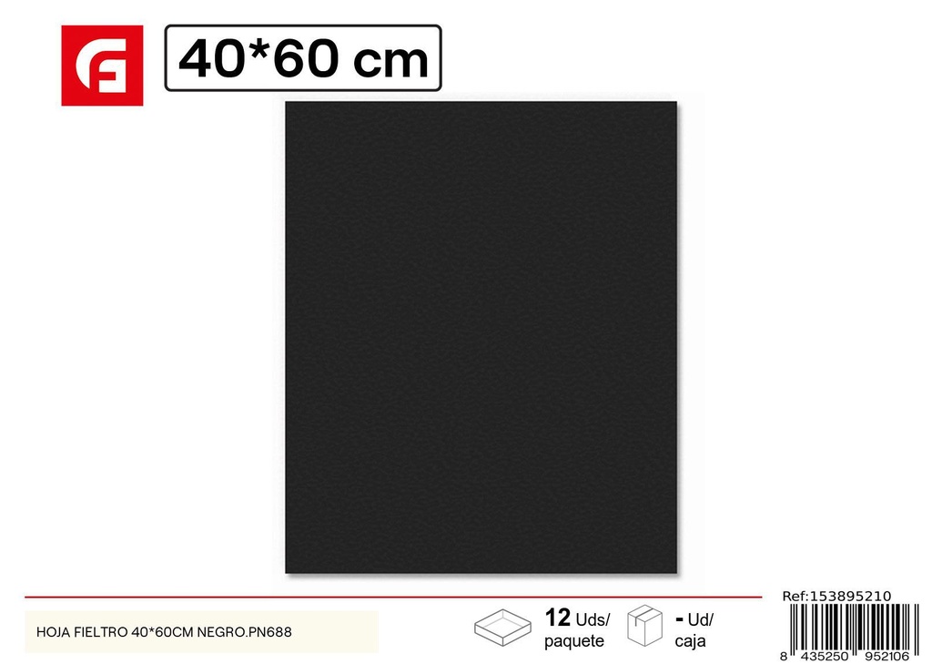 Hoja de fieltro negra 40*60 cm PN688 - Material para manualidades