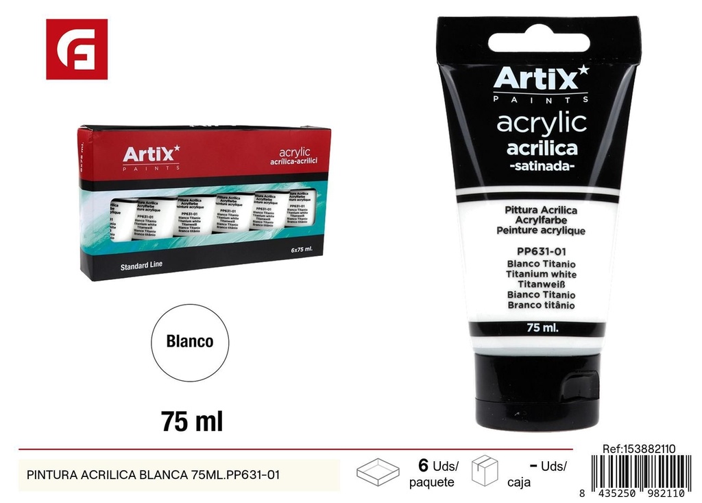 Pintura acrílica blanca 75 ml PP631-01 - Material escolar y pintura para proyectos artísticos