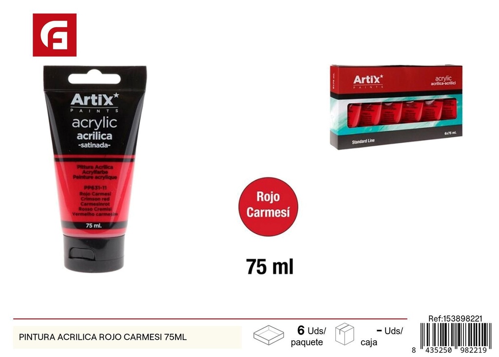 Pintura acrílica rojo carmesí 75 ml - Material escolar y pintura