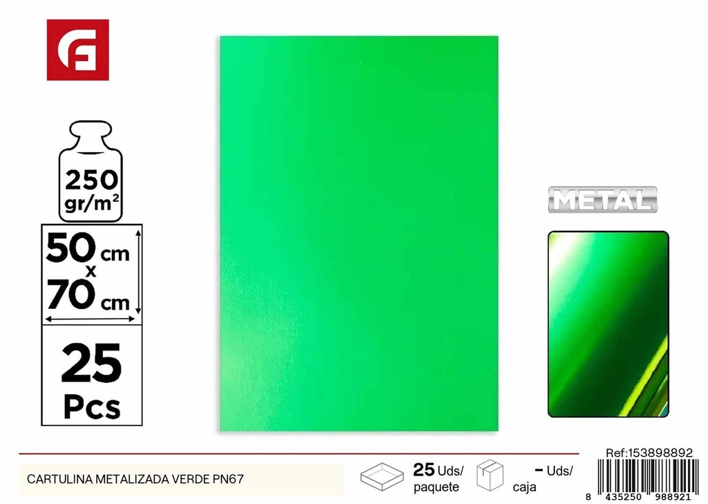 Cartulina metalizada verde PN67 - Manualidades y material gráfico
