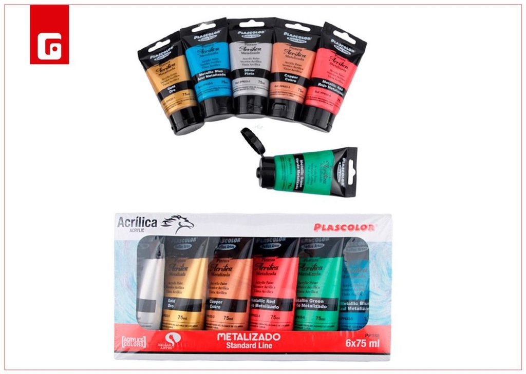 Set de pintura acrílica 6 tubos 75ml para artistas