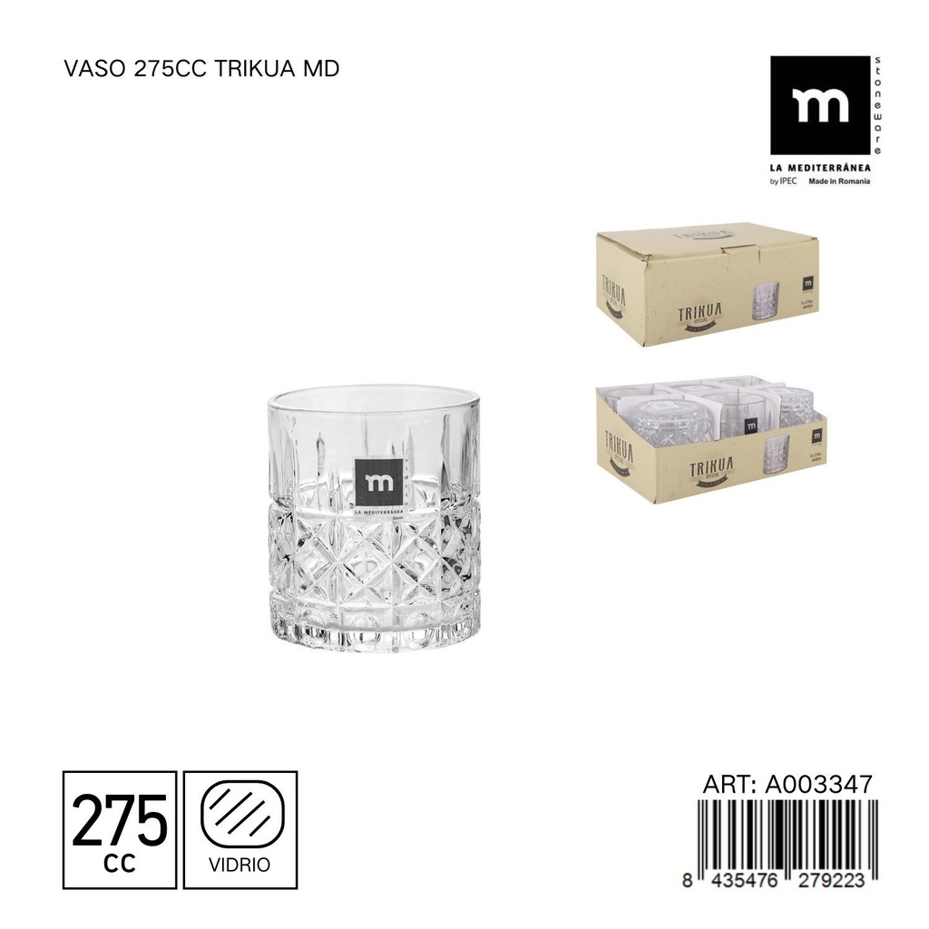 Vaso de 275cc color TRIKUA - Utensilio de vidrio para bebidas