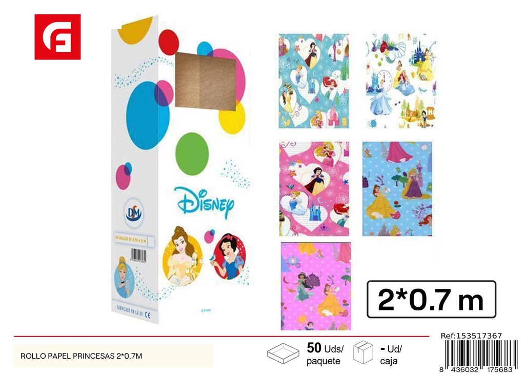Rollo de papel regalo Princesas 2 x 0.7 m - Papel para envolver regalos infantiles  