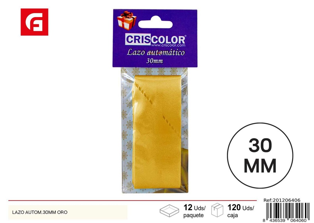 Lazo automático 30 mm oro - Regalos y lazos decorativos