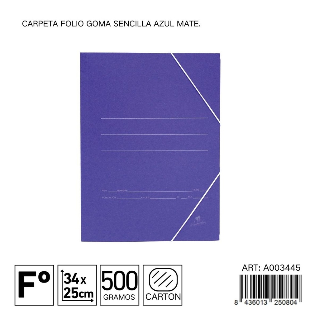 Carpeta folio con goma simple azul mate 500 g - Materiales de oficina