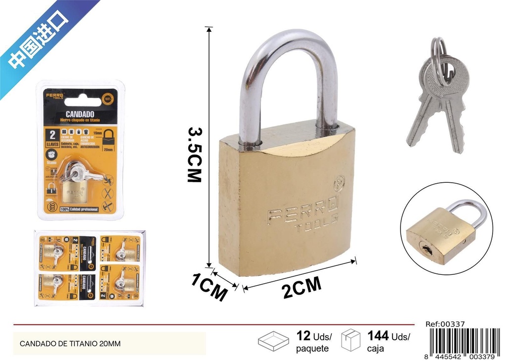 Candado de titanio 20 mm - Seguridad y cerraduras