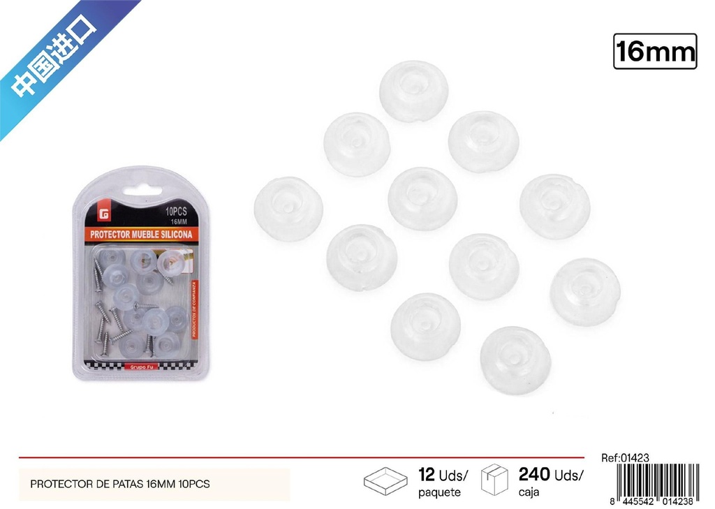 Protector de patas transparentes 16 mm 10 piezas - Accesorios de ferretería