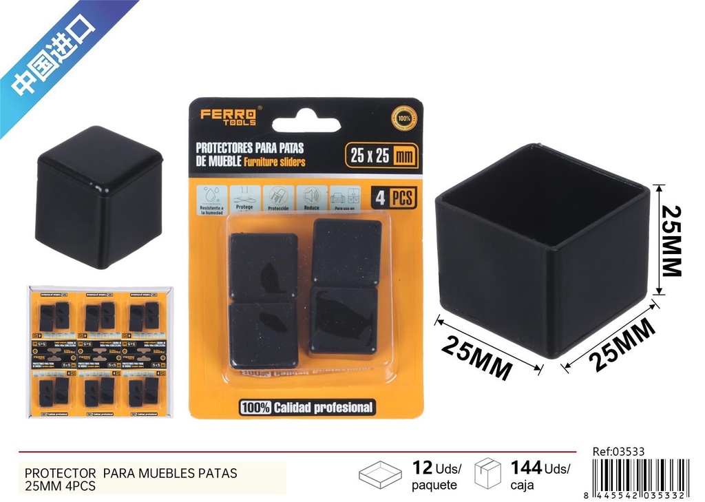 Protector para muebles patas de 25mm, 4 piezas - Accesorios de ferretería y protección de muebles