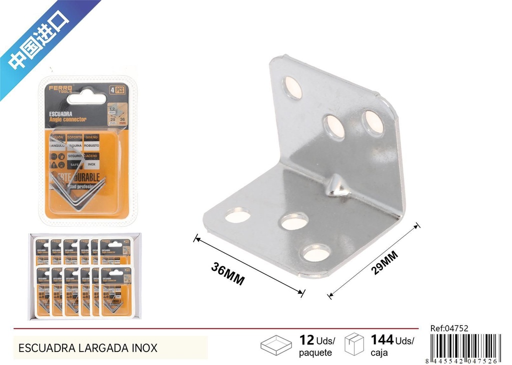 Escuadra cuadrada de acero inoxidable 1.2mm 29x29x36mm 4pcs - Accesorios de ferretería