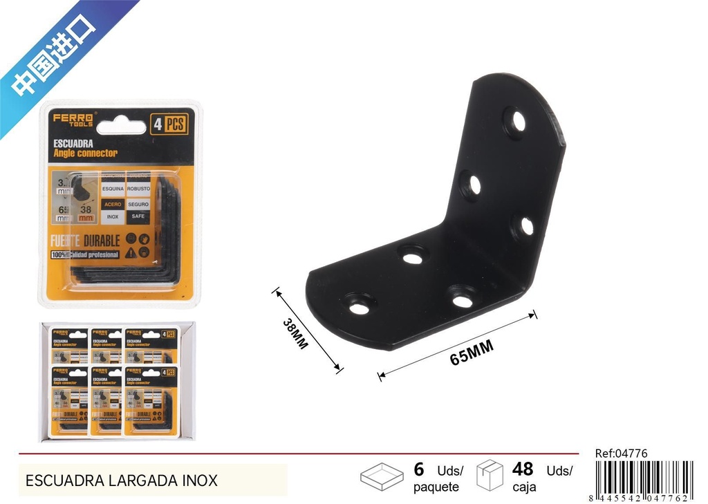 Escuadra redonda negra 3.0mm 65x65x38mm 2pcs - Accesorios de ferretería