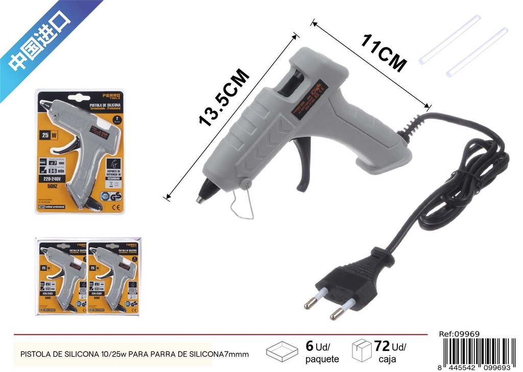 Pistola de silicona gris 10/25W para barra de 7 mm - Manualidades y pegamentos