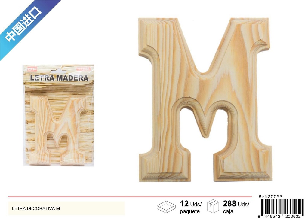 Letra decorativa de madera "M" - Accesorio de manualidades